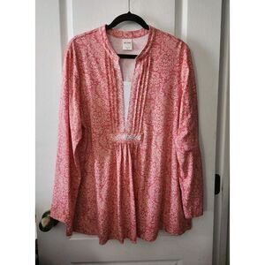 BLAIR Women's Embroidered Blouse FAUX 2 PC Long Sleeve Cotton‎ Blend Size XL